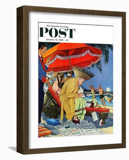 "Business at the Beach," Saturday Evening Post Cover, January 23, 1960-James Williamson-Framed Giclee Print