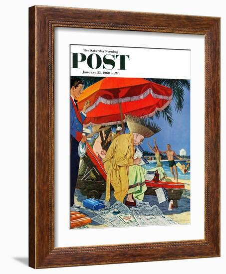 "Business at the Beach," Saturday Evening Post Cover, January 23, 1960-James Williamson-Framed Giclee Print