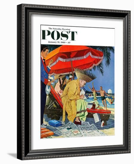 "Business at the Beach," Saturday Evening Post Cover, January 23, 1960-James Williamson-Framed Giclee Print