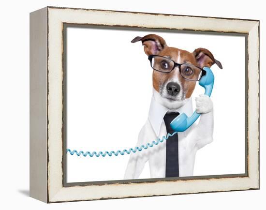 Business Dog On The Phone-Javier Brosch-Framed Premier Image Canvas