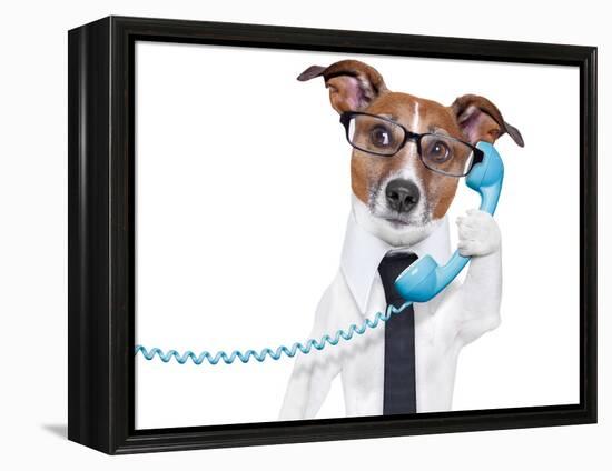 Business Dog On The Phone-Javier Brosch-Framed Premier Image Canvas