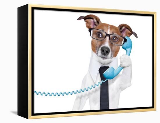 Business Dog On The Phone-Javier Brosch-Framed Premier Image Canvas