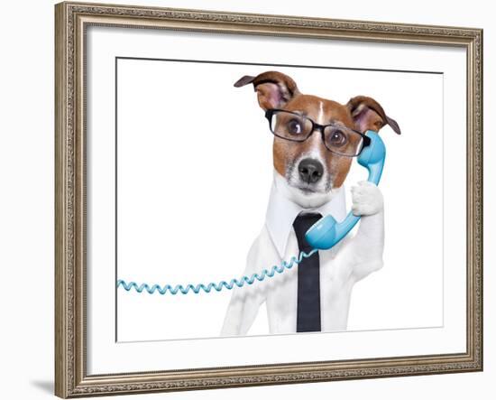 Business Dog On The Phone-Javier Brosch-Framed Premium Photographic Print