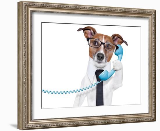 Business Dog On The Phone-Javier Brosch-Framed Photographic Print