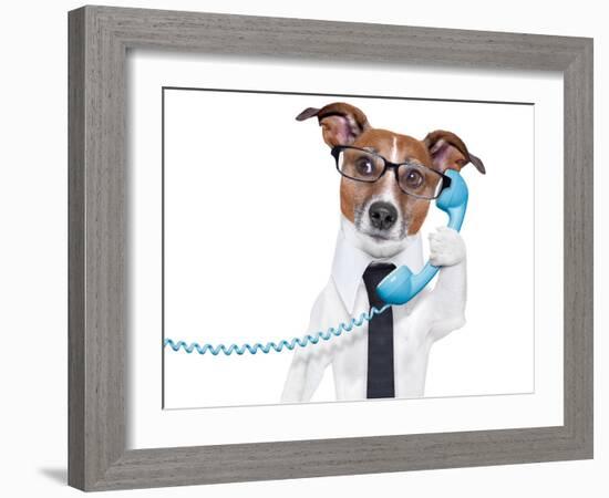 Business Dog On The Phone-Javier Brosch-Framed Photographic Print