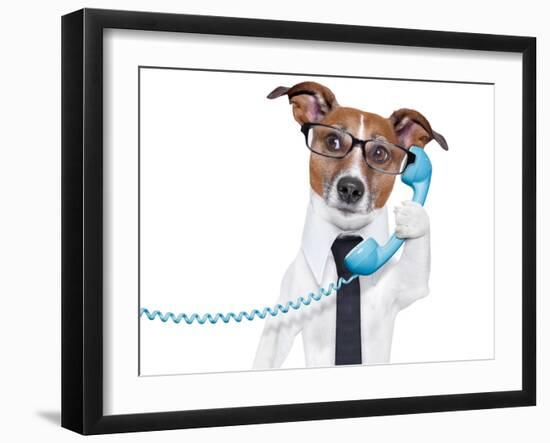 Business Dog On The Phone-Javier Brosch-Framed Photographic Print