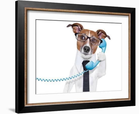 Business Dog On The Phone-Javier Brosch-Framed Photographic Print