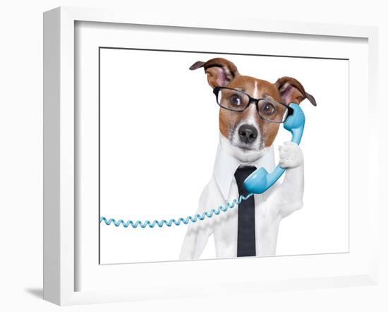 Business Dog On The Phone-Javier Brosch-Framed Photographic Print