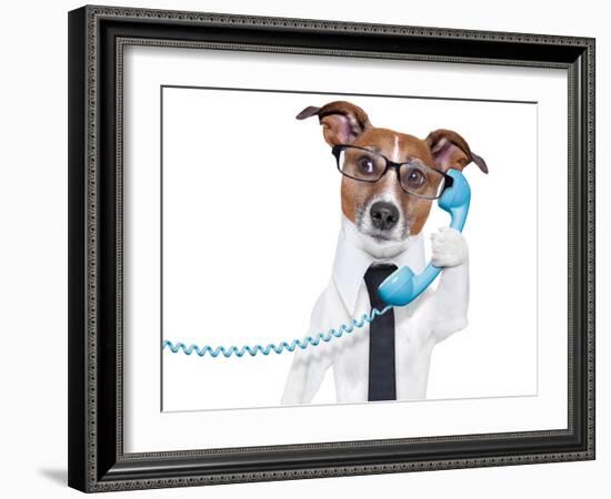 Business Dog On The Phone-Javier Brosch-Framed Photographic Print