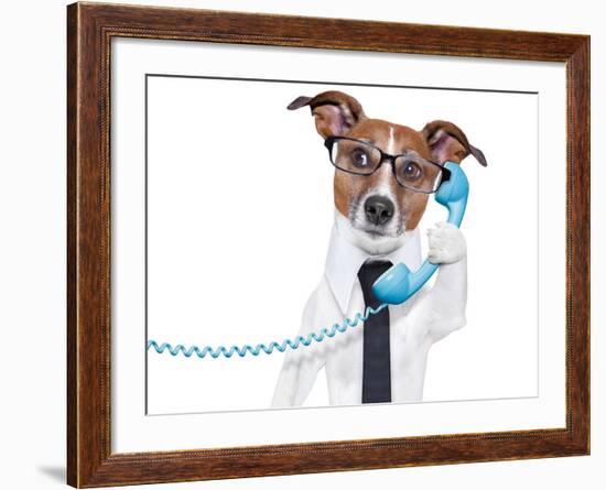 Business Dog On The Phone-Javier Brosch-Framed Photographic Print