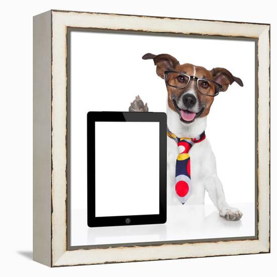 Business Dog Tablet Pc Ebook-Javier Brosch-Framed Premier Image Canvas