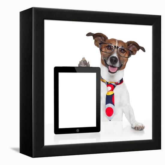 Business Dog Tablet Pc Ebook-Javier Brosch-Framed Premier Image Canvas