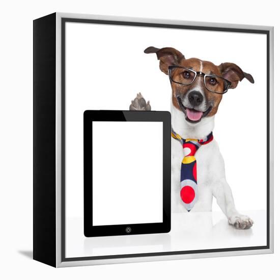 Business Dog Tablet Pc Ebook-Javier Brosch-Framed Premier Image Canvas