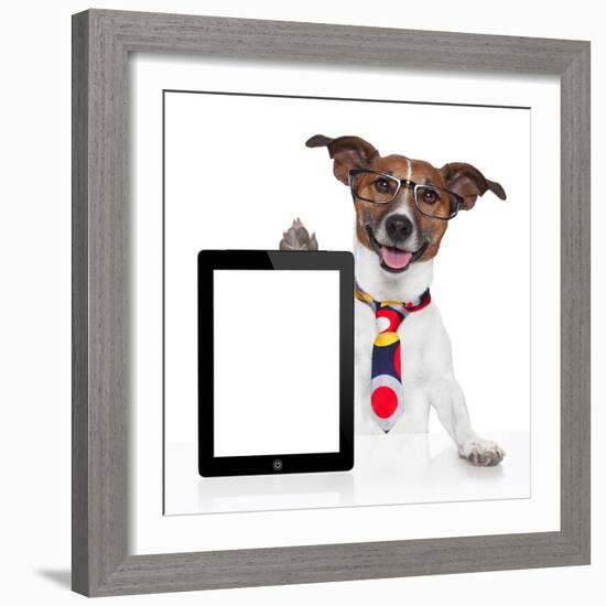 Business Dog Tablet Pc Ebook-Javier Brosch-Framed Photographic Print