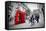 Business Life Concept in London, the Uk. Red Phone Booth, People in Suits Walking-Michal Bednarek-Framed Premier Image Canvas