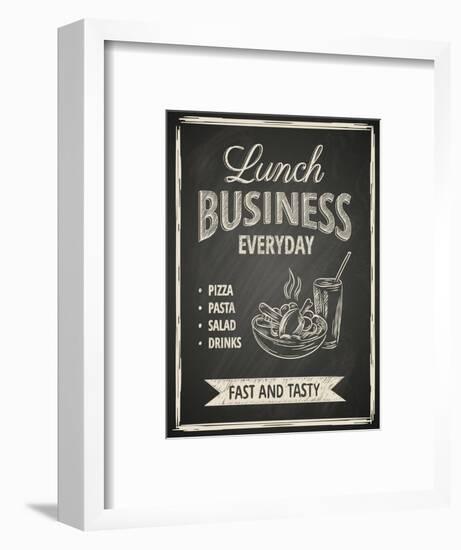 Business Lunch Poster on Blackboard-hoverfly-Framed Art Print