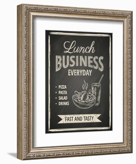 Business Lunch Poster on Blackboard-hoverfly-Framed Art Print