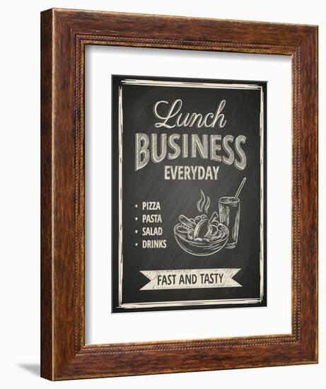 Business Lunch Poster on Blackboard-hoverfly-Framed Art Print