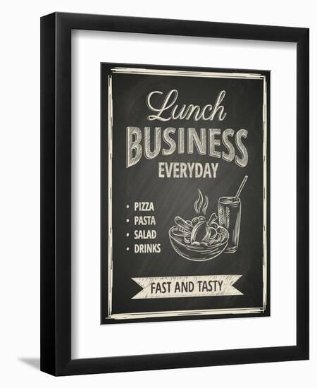 Business Lunch Poster on Blackboard-hoverfly-Framed Art Print