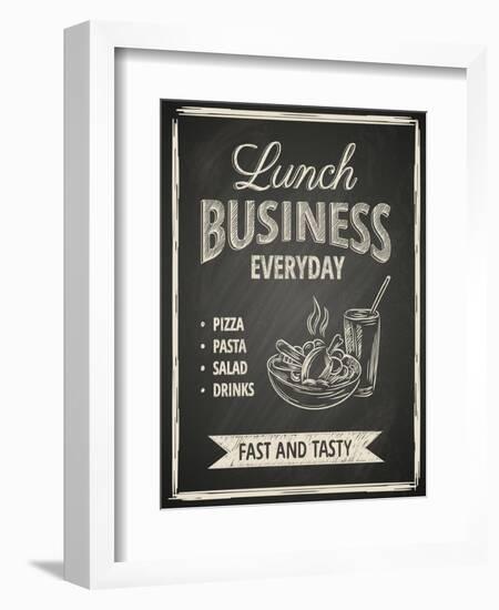 Business Lunch Poster on Blackboard-hoverfly-Framed Art Print