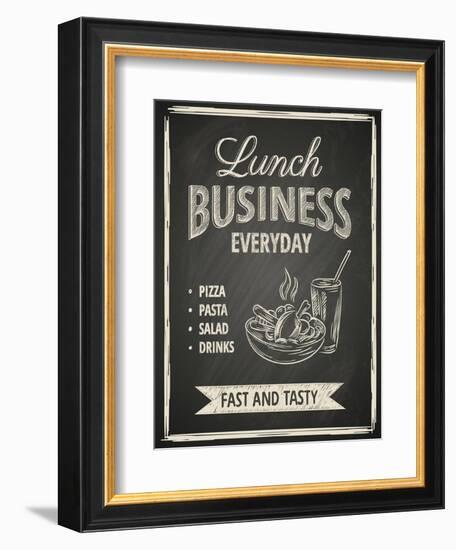 Business Lunch Poster on Blackboard-hoverfly-Framed Art Print