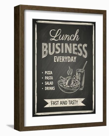 Business Lunch Poster on Blackboard-hoverfly-Framed Art Print