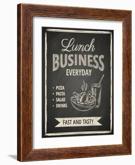 Business Lunch Poster on Blackboard-hoverfly-Framed Art Print