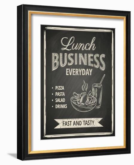 Business Lunch Poster on Blackboard-hoverfly-Framed Art Print