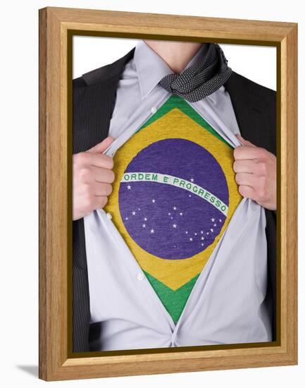 Business Man With Brazilian Flag T-Shirt-IJdema-Framed Stretched Canvas