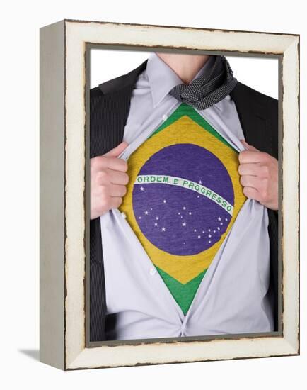 Business Man With Brazilian Flag T-Shirt-IJdema-Framed Stretched Canvas