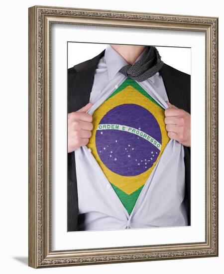 Business Man With Brazilian Flag T-Shirt-IJdema-Framed Art Print