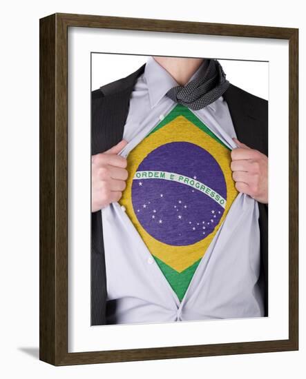 Business Man With Brazilian Flag T-Shirt-IJdema-Framed Art Print