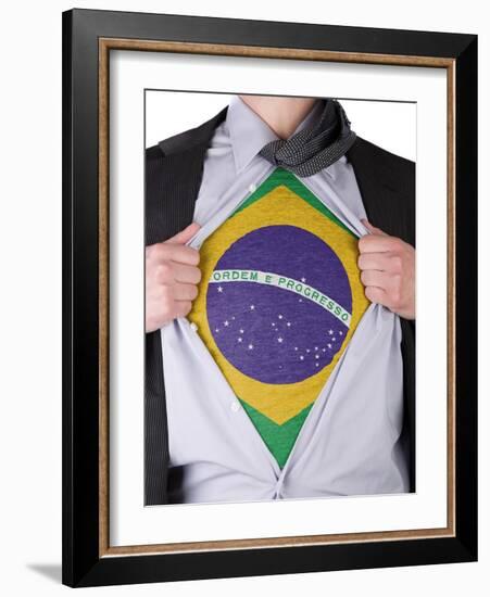 Business Man With Brazilian Flag T-Shirt-IJdema-Framed Art Print