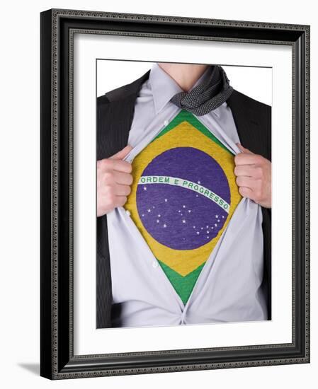 Business Man With Brazilian Flag T-Shirt-IJdema-Framed Art Print