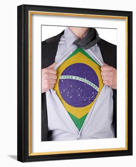 Business Man With Brazilian Flag T-Shirt-IJdema-Framed Art Print