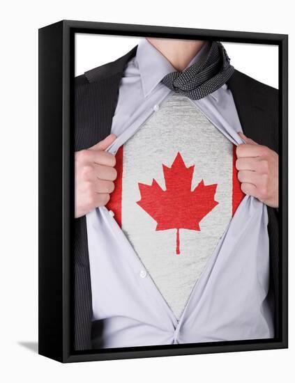 Business Man With Canadian Flag T-Shirt-IJdema-Framed Stretched Canvas