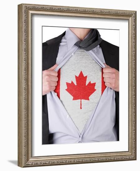 Business Man With Canadian Flag T-Shirt-IJdema-Framed Art Print