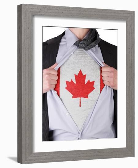 Business Man With Canadian Flag T-Shirt-IJdema-Framed Art Print