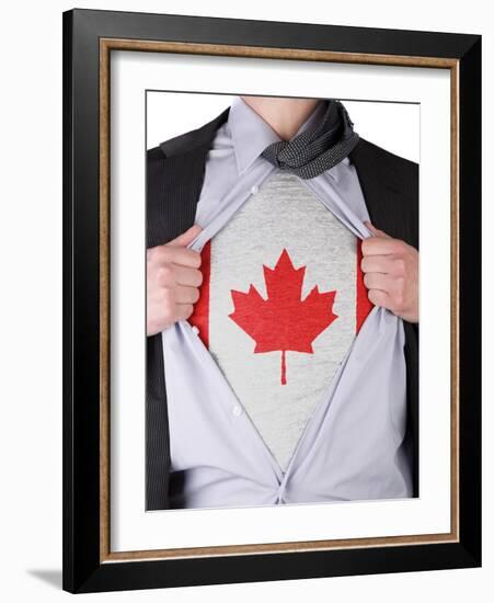 Business Man With Canadian Flag T-Shirt-IJdema-Framed Art Print