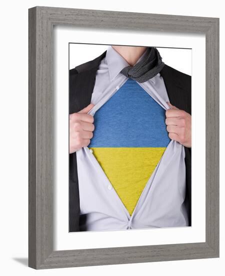 Business Man With Ukrainian Flag T-Shirt-IJdema-Framed Art Print