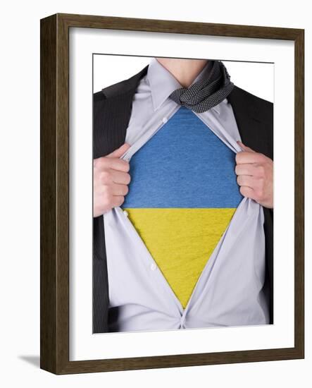 Business Man With Ukrainian Flag T-Shirt-IJdema-Framed Art Print