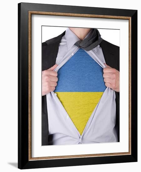 Business Man With Ukrainian Flag T-Shirt-IJdema-Framed Art Print