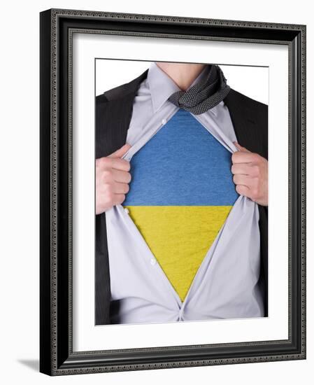 Business Man With Ukrainian Flag T-Shirt-IJdema-Framed Art Print