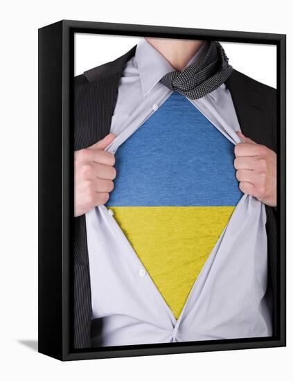 Business Man With Ukrainian Flag T-Shirt-IJdema-Framed Stretched Canvas