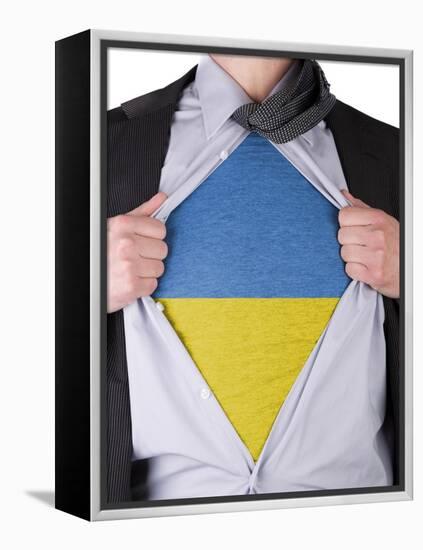 Business Man With Ukrainian Flag T-Shirt-IJdema-Framed Stretched Canvas