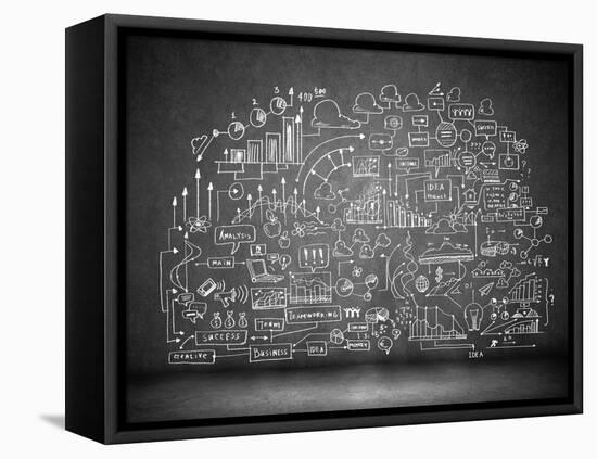 Business Sketch Ideas Against Dark Wall Background-Sergey Nivens-Framed Stretched Canvas
