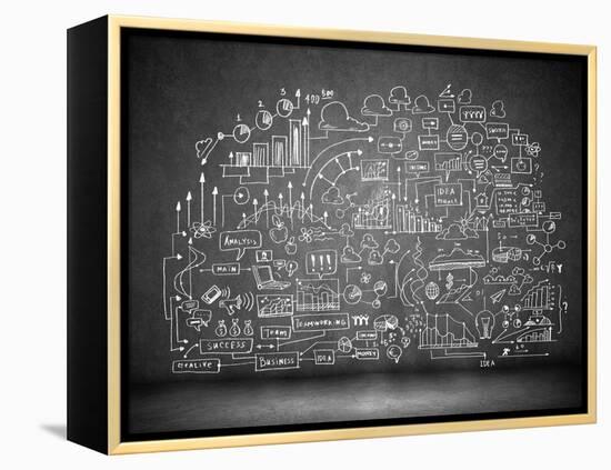 Business Sketch Ideas Against Dark Wall Background-Sergey Nivens-Framed Stretched Canvas
