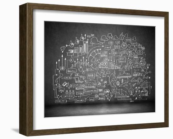 Business Sketch Ideas Against Dark Wall Background-Sergey Nivens-Framed Art Print