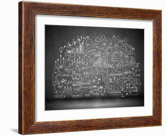 Business Sketch Ideas Against Dark Wall Background-Sergey Nivens-Framed Art Print