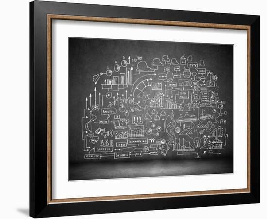 Business Sketch Ideas Against Dark Wall Background-Sergey Nivens-Framed Art Print